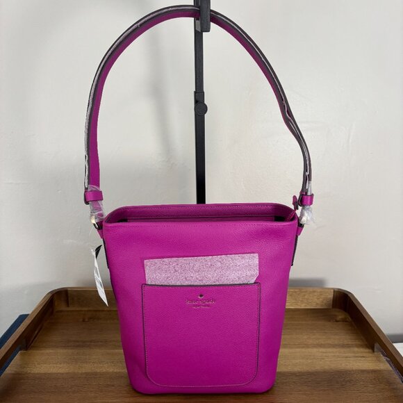 Kate Spade Elsie Baja Rose Purple Pebbled Leather Bucket Bag New - Picture 6 of 11